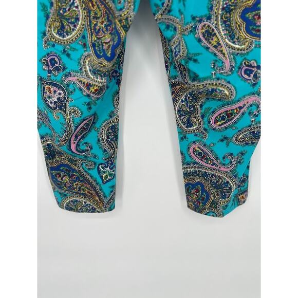 Talbots Paisley Pants 18WP Petite Plus Turquoise Blue Crop Stretch Cotton Capri - Picture 5 of 10